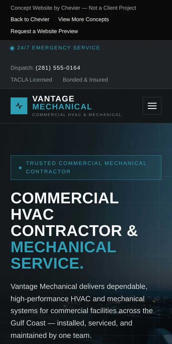 Mobile preview of the commercial mechanical contractor website concept